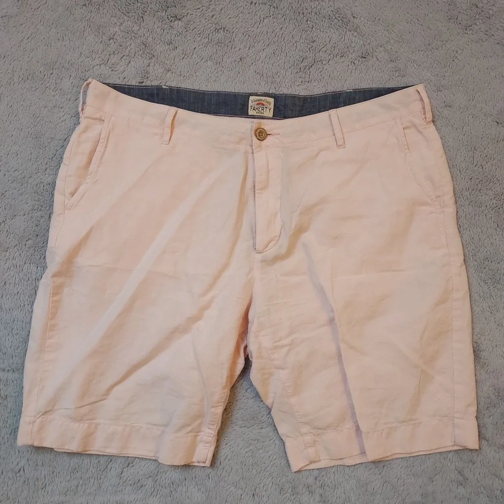 Faherty Shorts Mens 36 Linen Blend Pink Chino Preppy Beach Casual Pockets